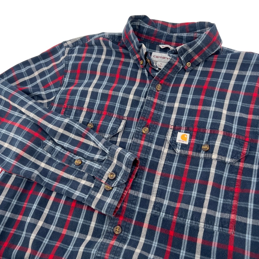 Carhartt Mens Relaxed Fit Plaid Flannel Shirt Navy Red 102816 412 Size Medium